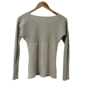 Autumn Cashmere Cream Ribbed Off the Shoulder Knot Back Sweater